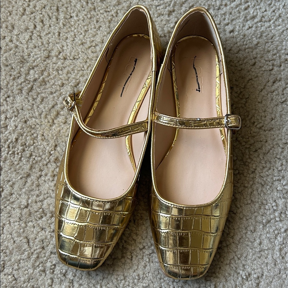 LOFT Gold Crocodile Pattern Flats - Picture 3 of 11